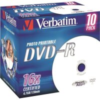 VERBATIM DVD-Rohlinge DVD+R Jewel Case Wide Inkjet Printable