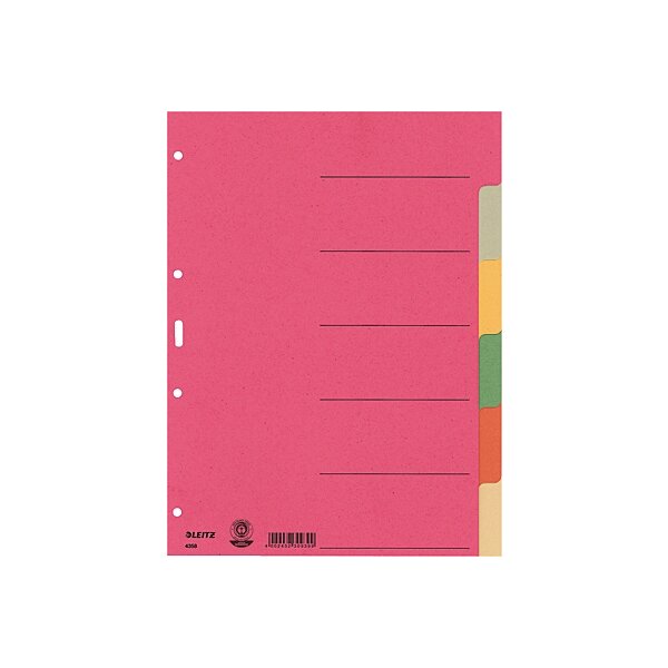 LEITZ Kartonregister Blanko 230g 6-teilig DIN A4 mit Linienaufdruck