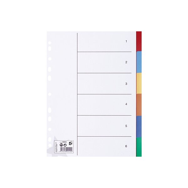 Kunststoffregister 100192 blanko/farbig A4 6-teilig