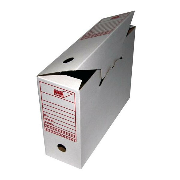 Mappei scatola per archivi verticali, fornita piatta, con base a inserimento per montagio semplice, lembo inserito, stampa per ordinamento, per formato A4 cartone micro ondulato, 320 x 250 x100 mm (L x A x P), colore: bianco 314166