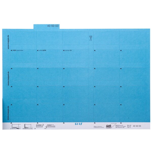 Mappei cavalierino autoadesivo in cartoncino da scrivere, per termini alfabetici come nomi, cose, parole chiave ecc. cartoncino, larghezza 55mm, colore: blu 405003