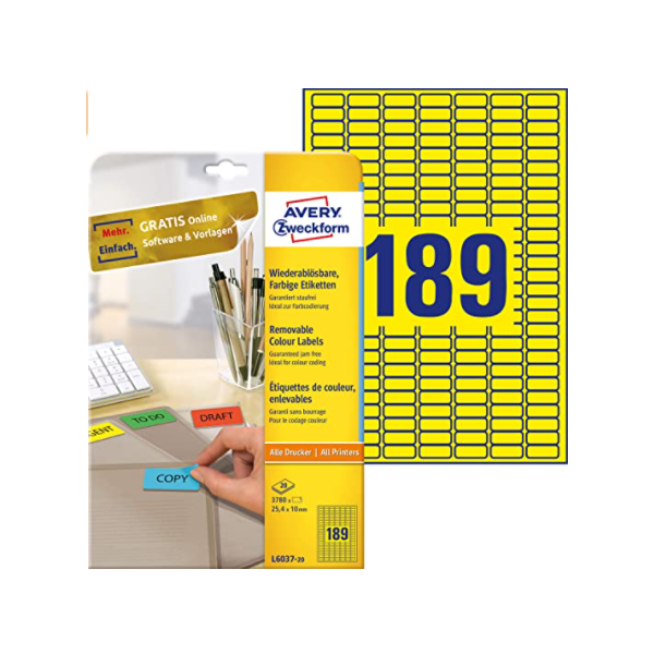 Avery Zweckform etichette A4 L6037-20 giallo 25,4 x 10 mm