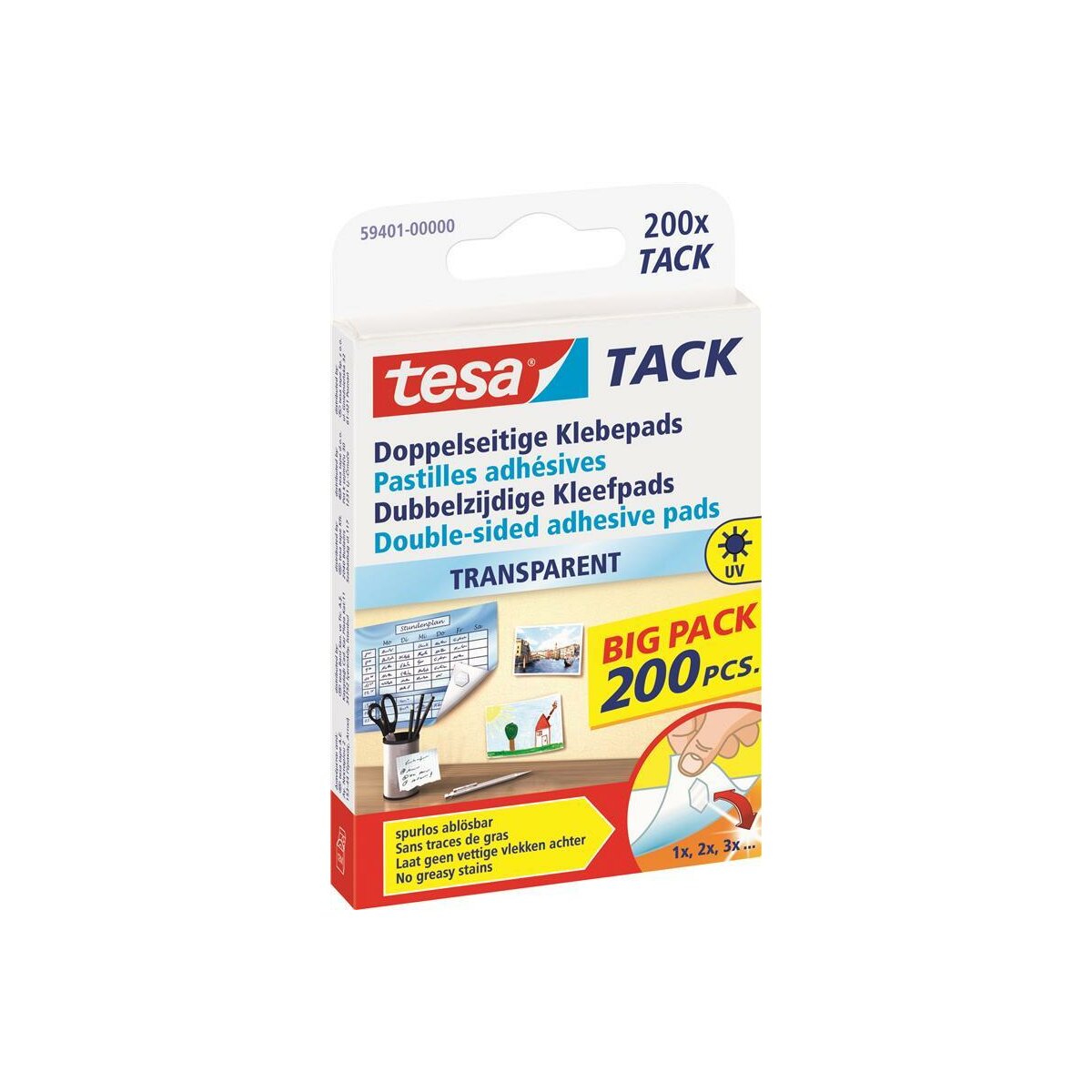 TESA 59401: tesa® TACK doppelseitige Klebepads, 200 Stück bei