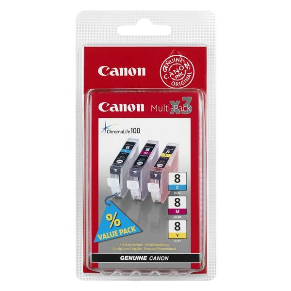 Canon 0621B029 3er-Packung Tintentank Blister Chromalife 100 CLI-8 cyan+magenta+gelb