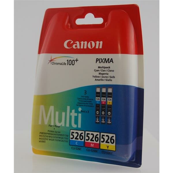 Canon 4541B009 3er-Packung Tintentank Blister Chromalife 100+ CLI-526 C/M/Y cyan+magenta+gelb