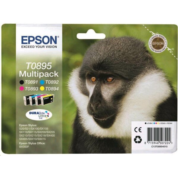 Epson C13T08954010 4er-Packung Inkjet-Tintenpatronen Blister RS T0895 schwarz+cyan+magenta+gelb
