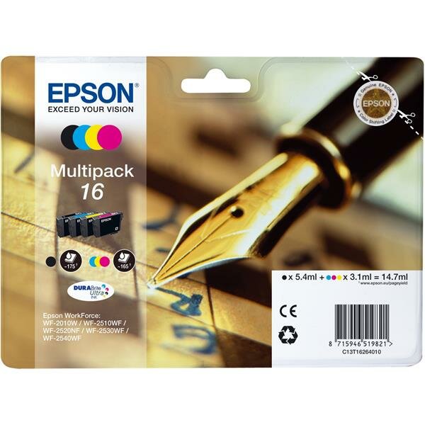 Epson C13T16264010 4er-Packung Inkjet-Tintenpatronen Pigmentierte Tinte Blister RS DURABrite Ultra SERIE 16/PENNA E CRUCIVERBA schwarz+cyan+magenta+gelb