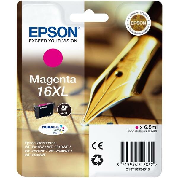 Epson C13T16334010 Inkjet Tintenpatrone hoher Ergiebigkeit Pigmentierte Tinte Blister RS DURABrite Ultra SERIE 16XL/PENNA E CRUCIVERBA magenta