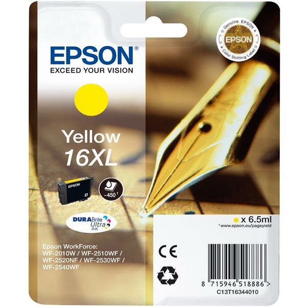 Epson C13T16344010 Inkjet Tintenpatrone hoher Ergiebigkeit Pigmentierte Tinte Blister RS DURABrite Ultra SERIE 16XL/PENNA E CRUCIVERBA gelb