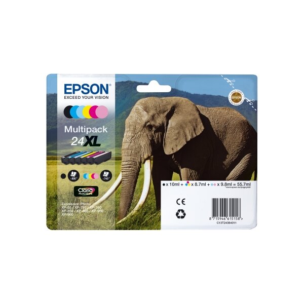 Epson C13T24384011 Inkjet Tintenpatrone Claria Photo HD, Elefante 24XL 6-farbig