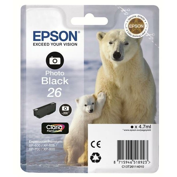 Epson C13T26114010 Inkjet Tintenpatrone Blister RS Claria Premium 26/ORSO POLARE schwarz foto