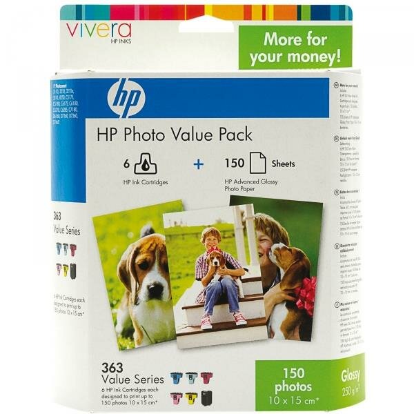 HP Q7966EE Combo pack Cartuccia inkjet con inchiostro Vivera + carta foto 363