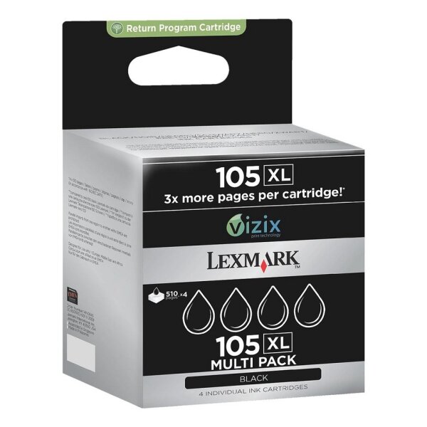 Lexmark 14N0845 4er-Packung Inkjet-Tintenpatronen High Yield Return Program 105XL schwarz