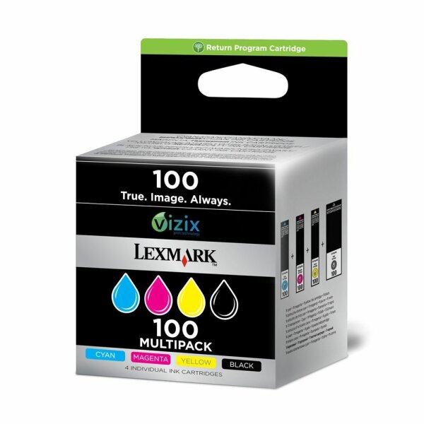 Lexmark 14N1912E 4er-Packung Inkjet-Tintenpatronen Return Program 100 schwarz +Farbe