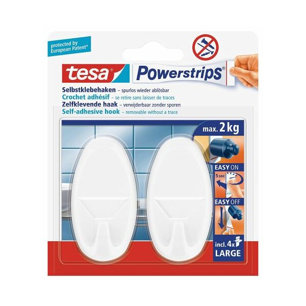 Tesa Powerstrips con 2 ganci ovali bianchi 58013